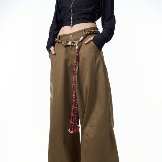 Pantalones Casuales Retro Matchet para Mujer con Cinturón