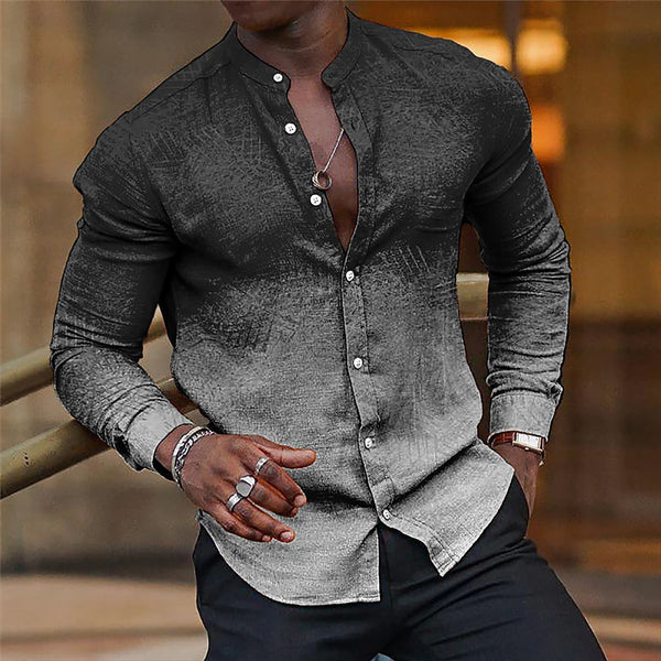 Camisa Casual de Manga Larga con Cuello de Pie Degradado para Hombre