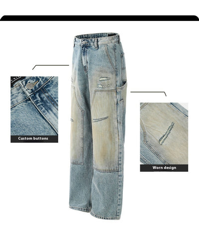 Jeans Rectos Vintage Desteñidos Estilo Americano - Image 20