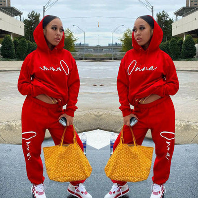 Conjunto Deportivo Mujer Sudadera con Capucha y Pantalón Estampado