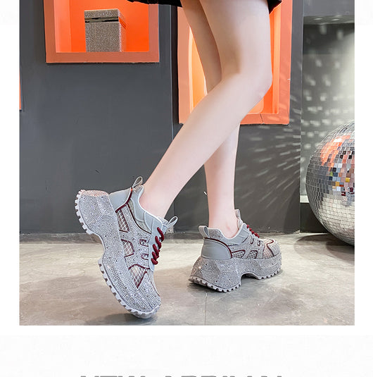 Zapatillas Deportivas Plataforma Gruesa para Mujer con Brillo y Cristales - Amarillo Claro - Image 69