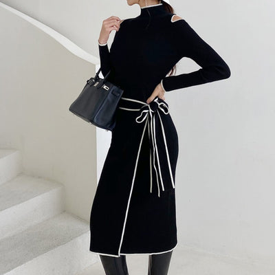 Vestido Suéter Tejido con Escote Cruzado y Cordones - Image 13