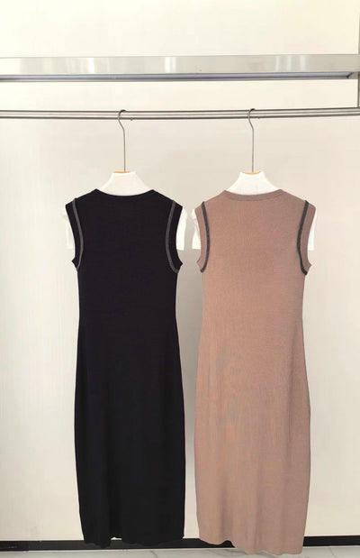 Vestido Tejido de Lana sin Mangas Cuello Redondo con Detalles de Perlas - Image 12
