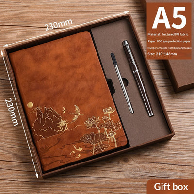 Set de Cuaderno A5 Estilo Chino Vintage para Negocios y Oficina en Caja de Regalo - Image 14