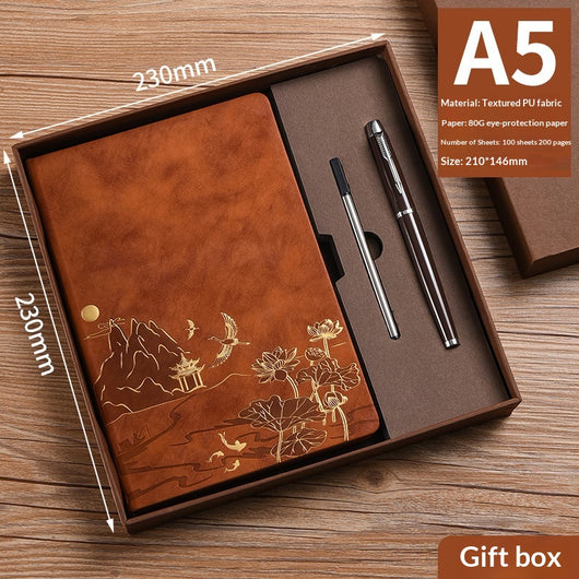 Set de Cuaderno A5 Estilo Chino Vintage para Negocios y Oficina en Caja de Regalo - Image 14