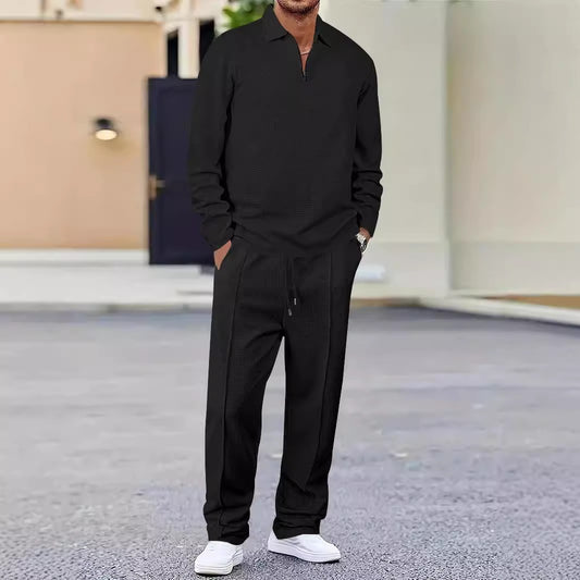 Traje Casual con Cremallera y Solapa - Pantalón Largo de Manga Larga
