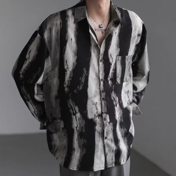 Camisa Hombre Relajada con Textura Efecto Agua y Caída Fluida