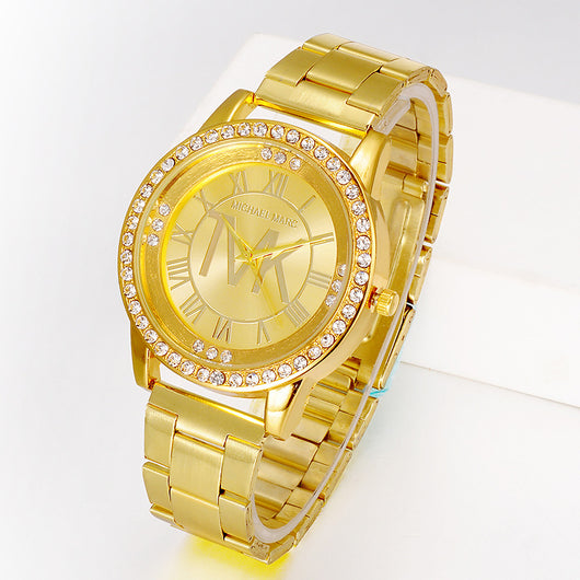 Reloj de Acero con Caja de Diamantes y Escala Romana - Image 8
