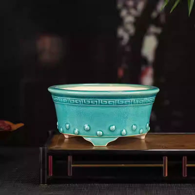 Maceta de Barro Púrpura Yixing con Tres Patas y Boca Redonda Esmaltada - Image 3