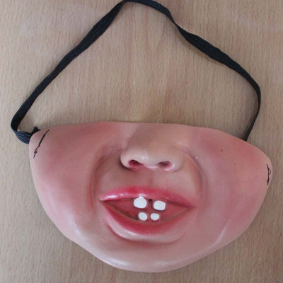 Funny grotesque mask with a large nose, yellow teeth, a cigar, stubble, and stitches on the cheek. - Image 17