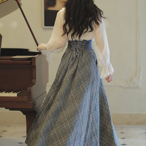 Conjunto de Falda de Lana Retro Elegante para Otoño