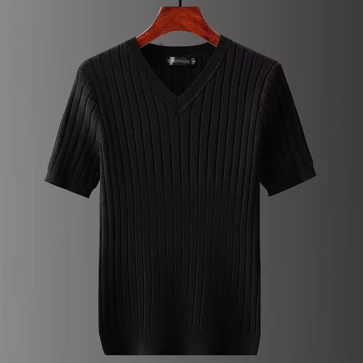 Camiseta de Punto Cuello V Manga Corta para Hombre - Image 8