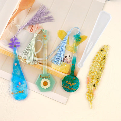 Moldes de Silicona para Marcapáginas de Resina - Set Plumas y Rectángulos DIY