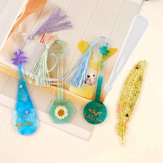 Moldes de Silicona para Marcapáginas de Resina - Set Plumas y Rectángulos DIY