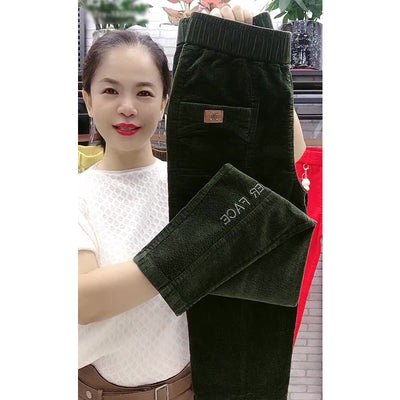 Pantalones Pencil Cintura Alta Estilo Coreano en Pana Suelta - Image 9