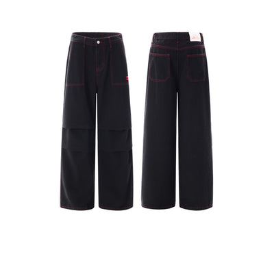 Pantalón de Trabajo Bicolor Negro y Rojo con Bolsillos - Image 2