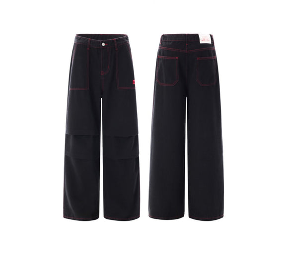 Pantalón de Trabajo Bicolor Negro y Rojo con Bolsillos