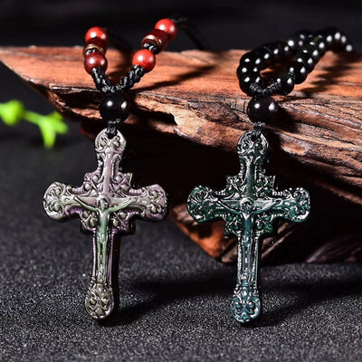 Cruz de Obsidiana Arcoíris Mexicana Natural - Image 4