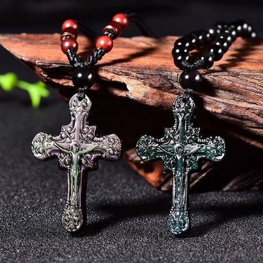 Cruz de Obsidiana Arcoíris Mexicana Natural - Image 4