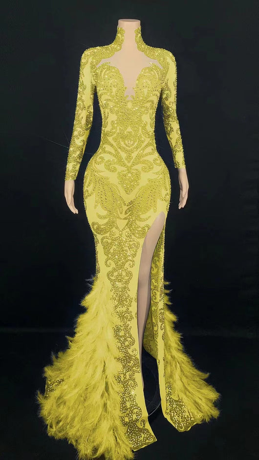 Jumpsuit Largo de Fiesta con Cuentas y Plumas para Mujer - Image 7