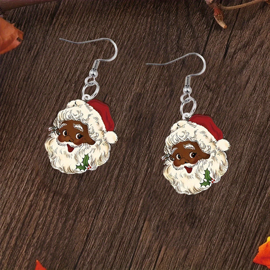 Aretes Colgantes de Papá Noel en Acrílico - Diseño Navideño Adorable - Image 2