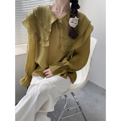 Blusa Retro Francesa Manga Larga con Volantes de Pétalos para Mujer - Image 9