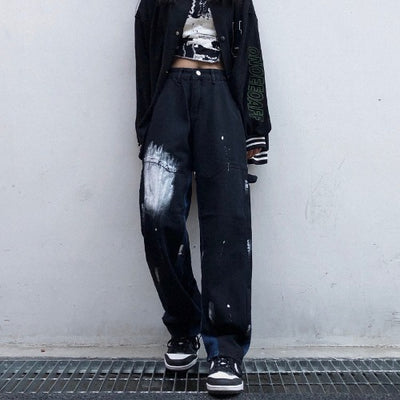 Jeans Rectos Cintura Alta Tie-Dye Degradado Efecto Salpicado Harajuku - Image 8