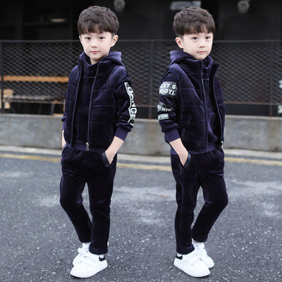 Traje Tres Piezas para Niño con Terciopelo, Abrigo Grueso Otoño Invierno - Image 9