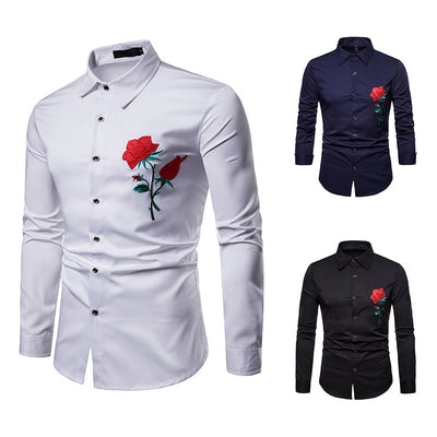 Camisa Manga Larga Estilo Étnico con Bordado de Rosas para Hombre Talla Grande - Image 5