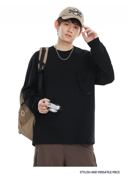 Camiseta Suelta de Cuello Redondo Manga Larga Básica para Hombre - Image 12