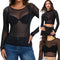 Blusa Mesh Ajustada Transparente de Manga Larga para Mujer