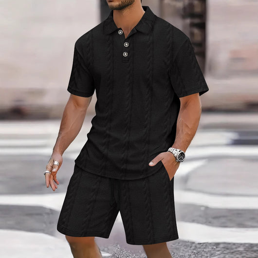 Conjunto Deportivo Masculino con Cuello de Solapa y Shorts - Image 3