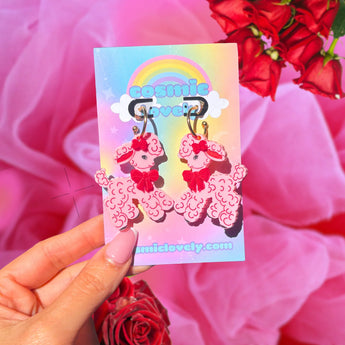 Kitschy Valentines Day Pink Cutie Lamb Earrings - Tekeno