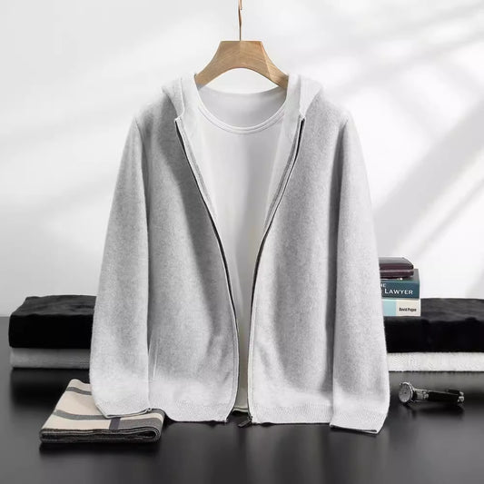 Cardigan Suéter de Punto Suelto con Capucha para Hombre