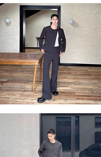 Traje Corto Casual Otoño a Rayas Cuello Redondo Bootcut - Image 10