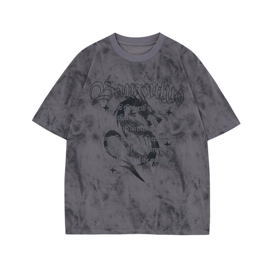 Camiseta Estampada Dragon Letter Tie-Dye para Hombre