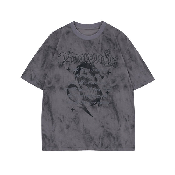 Camiseta Estampada Dragon Letter Tie-Dye para Hombre