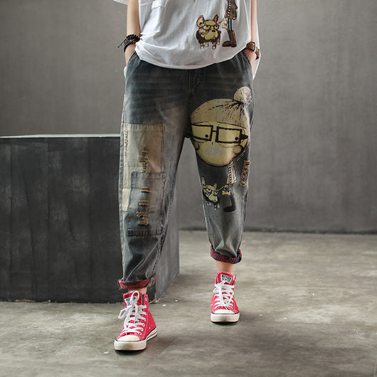 Pantalones Vaqueros Rotos Estampados para Mujer - Noveno - Image 8