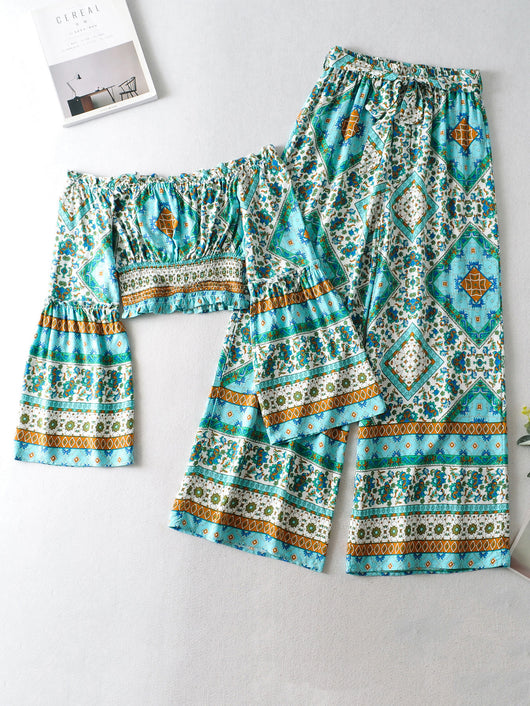 Conjunto de Otoño para Mujer: Blusa Estampada de Manga Larga y Pantalón Ancho - Image 5