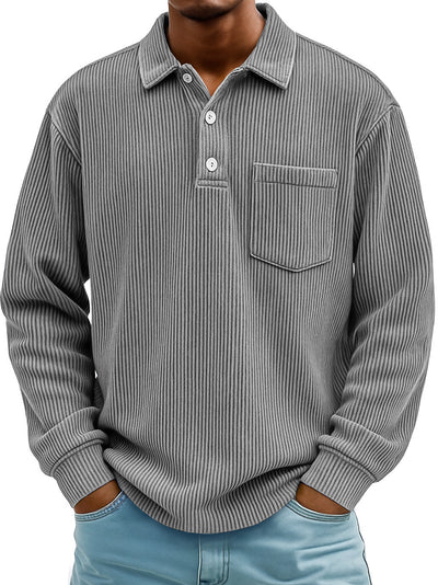 Polo Manga Larga de Pana a Rayas para Hombre - Image 7