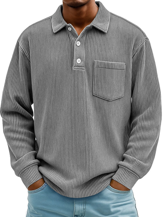 Polo Manga Larga de Pana a Rayas para Hombre - Image 7
