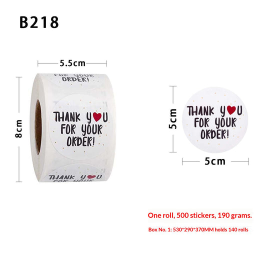Roll of white round thank you stickers with black text, a red heart, and gold dots for orders. - Image 10