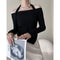 Blusa Otoñal de Manga Larga con Cuello Halter y Suéter Tejido en Hombros