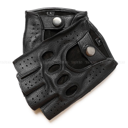 Guantes de Cuero Mitad Dedo para Motociclismo y Actividades al Aire Libre - Image 12