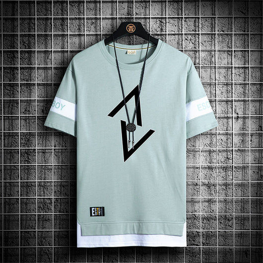 Playera Estampada de Dos Capas para Hombre - Cuello Redondo Casual de Verano - Image 8