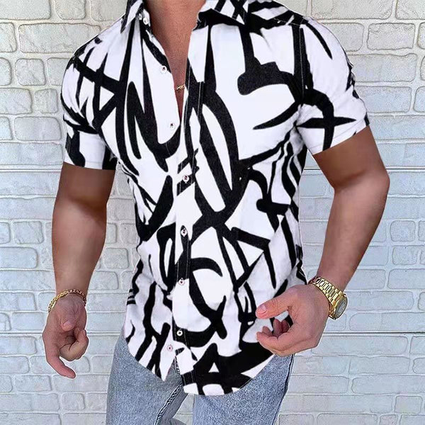 Camisa Casual de Manga Corta con Estampado Europeo Americana para Hombre - Image 6