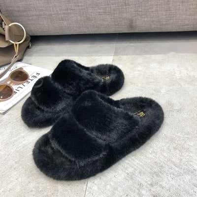 Pantuflas Cruzadas de Pelo de Conejo Suave para Mujer - Image 19