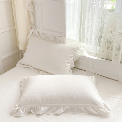 Juego de Cama Blanco de 4 Piezas Estilo Princesa, Algodón Lavado a la Piedra - Image 5