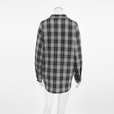 Camisa Cuadriculada Retro Negro y Blanco con Cristales Adhesivos Fashion - Image 16