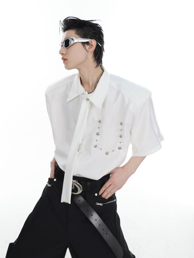 Camisa Casual de Manga Corta con Hombreras Acolchadas y Detalles Metálicos - Image 3
